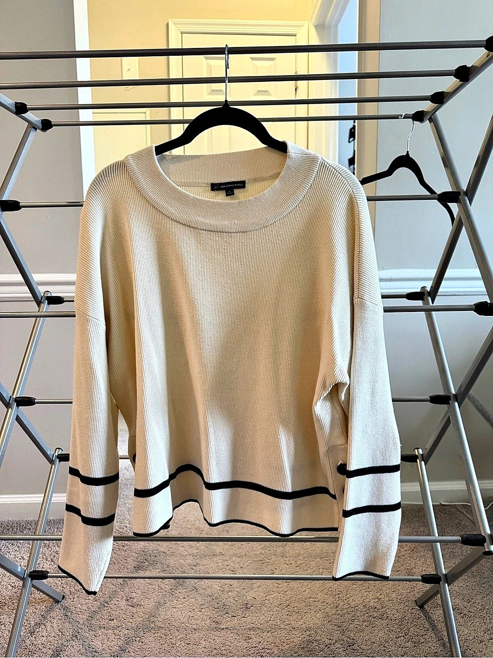 Adrianna Papell Striped Crewneck Sweater with Side Buttons